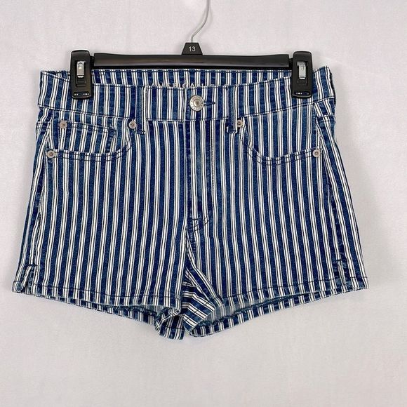 American Eagle Outfitters Pants - American Eagle Blue and White Striped Hi Rise Shortie Shorts. Size 4.